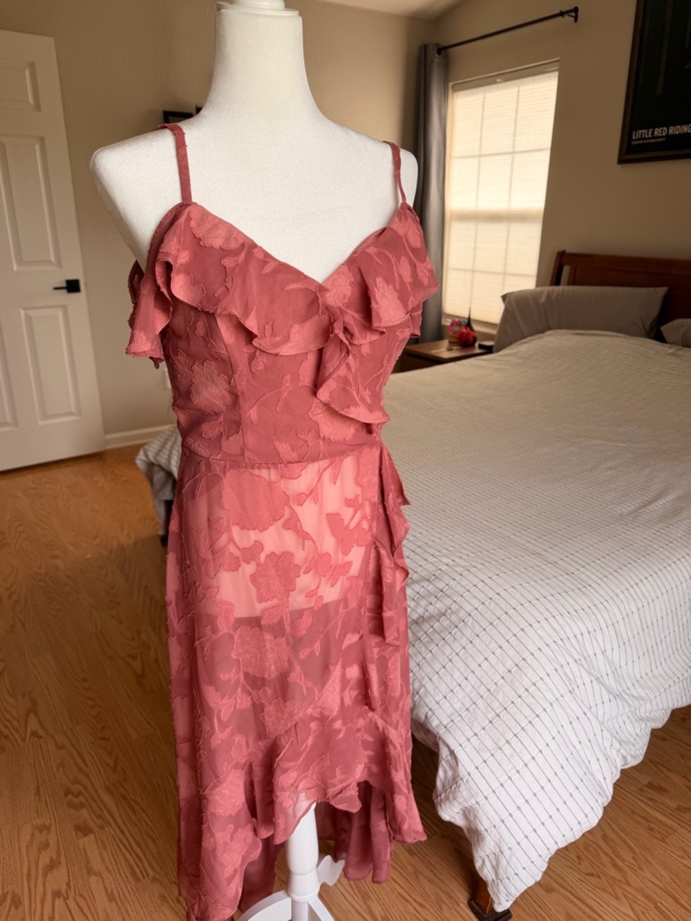 BCX Dusty Rose Floral Ruffled Midi Dress